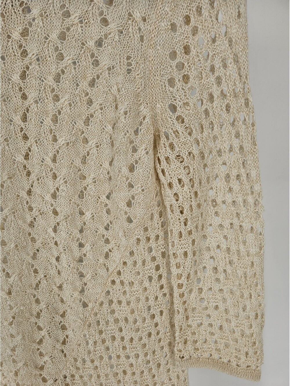 Chico's Travelers Womens Size 0 (S) Crochet Sweater Cream Metallic Asymmetric - Picture 2 of 4